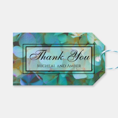 Teal blue yellow pink hydrangeas flowers gift tags