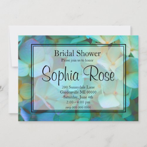 Teal blue yellow pink hydrangeas flowers invitation