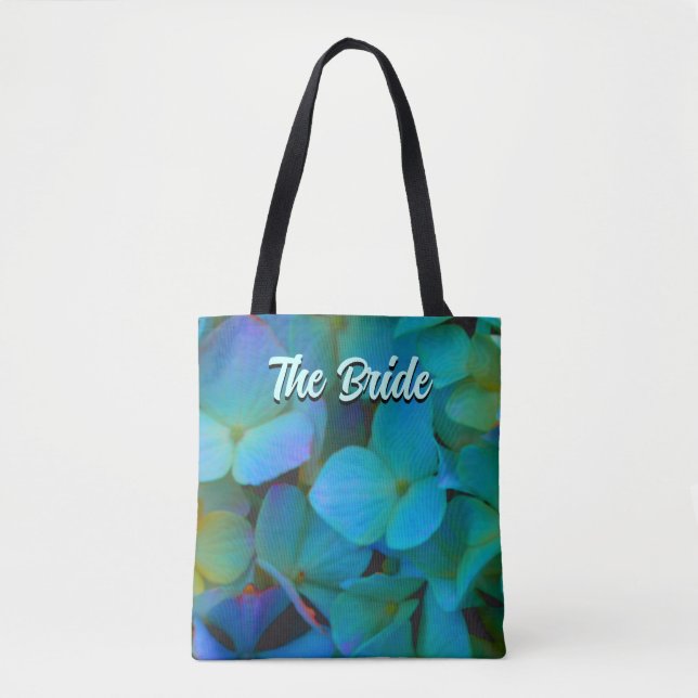Teal blue yellow pink hydrangeas flowers the Bride Tote Bag (Front)