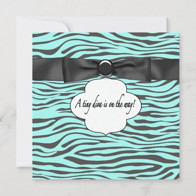 Teal Blue Zebra Baby Girl Shower Invitation (Front)