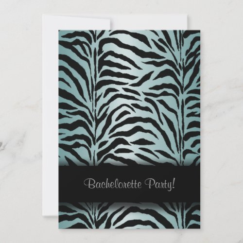 Teal Blue Zebra Bachelorette Party Custom Invitation