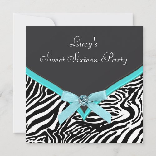 Teal Blue Zebra Birthday Party Invitation