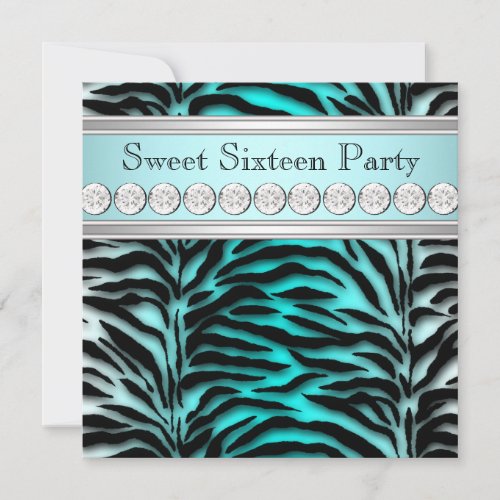 Teal Blue Zebra Birthday Party Invitation