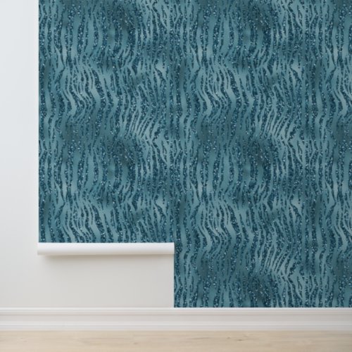 Teal Blue Zebra Glitter Wallpaper