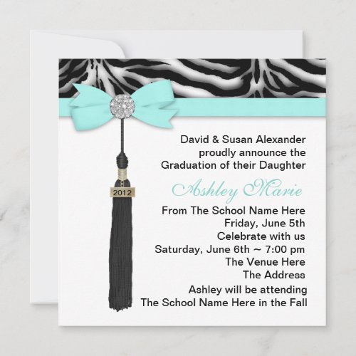Teal Blue Zebra Graduation Announcements