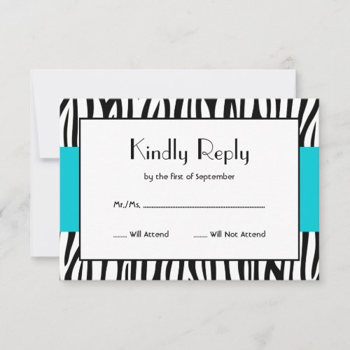 Teal Blue Zebra Modern RSVP