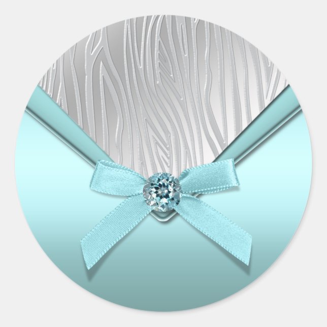 Teal Blue Zebra Party Favor Stickers (Front)