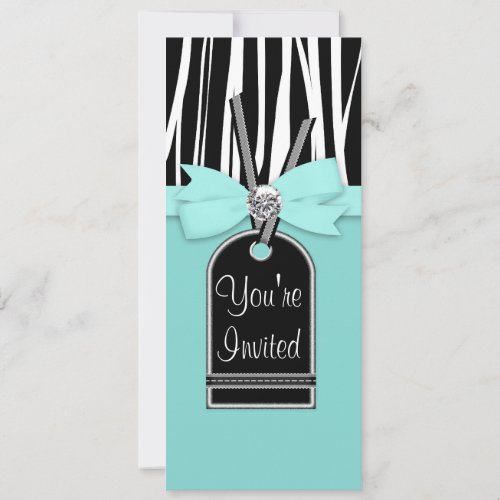 Teal Blue Zebra Party Invitation Template