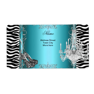 Teal Blue Zebra Print Party Shoes Chandelier Label