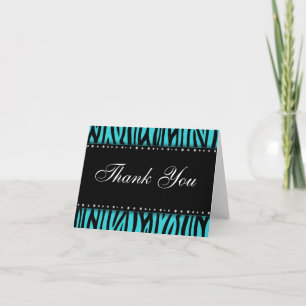 Teal Blue Zebra Printed Diamonds You Thank Card