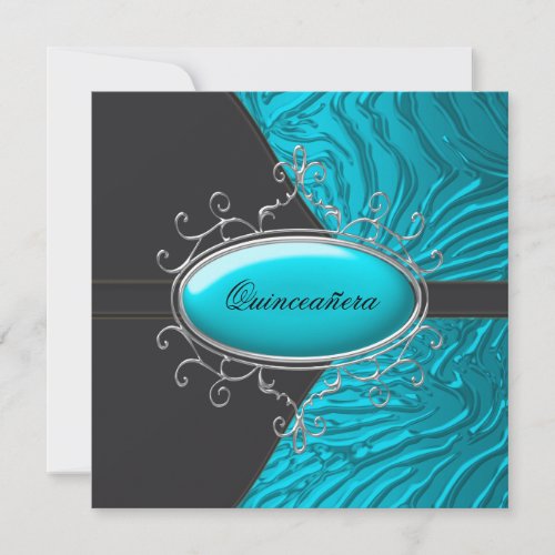 Teal Blue Zebra Quinceanera Invitations