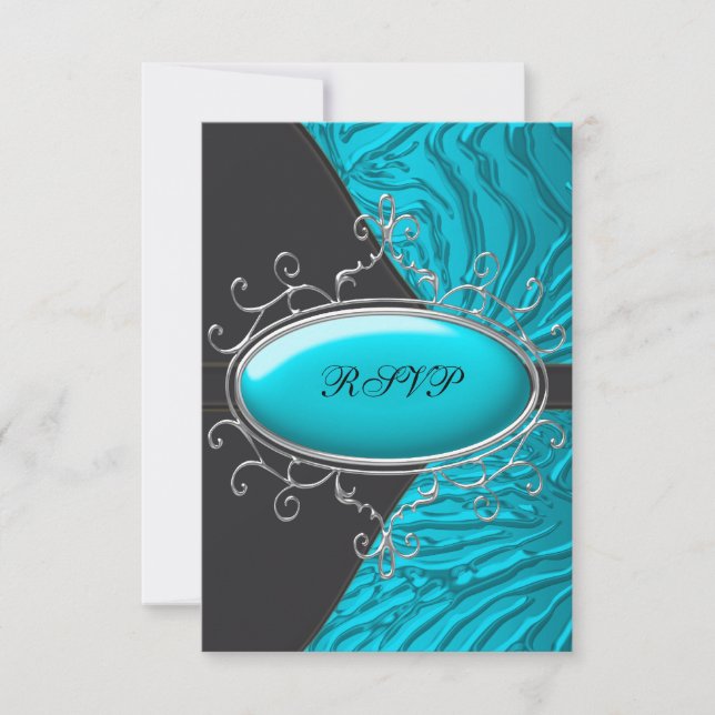 Teal Blue Zebra Quinceanera RSVP (Front)