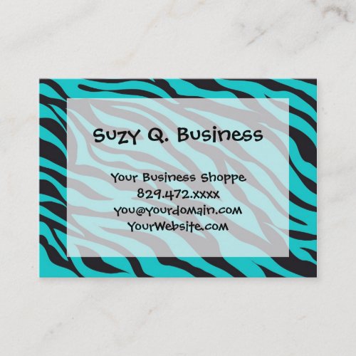 Teal Blue Zebra Stripes Wild Animal Prints Novelty Business Card Templates