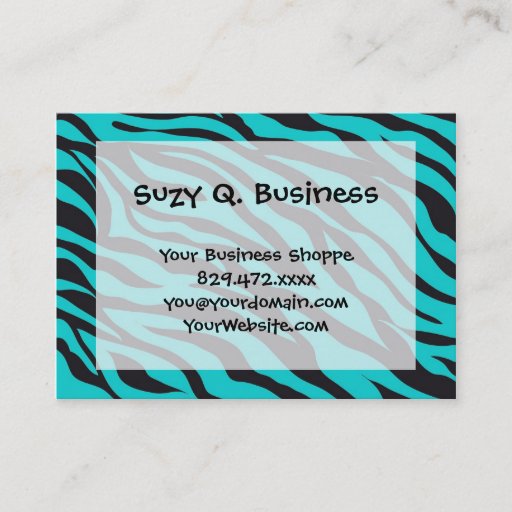 Customizable Teal Blue Zebra Stripes Wild Animal Prints Novelty Business Card Templates