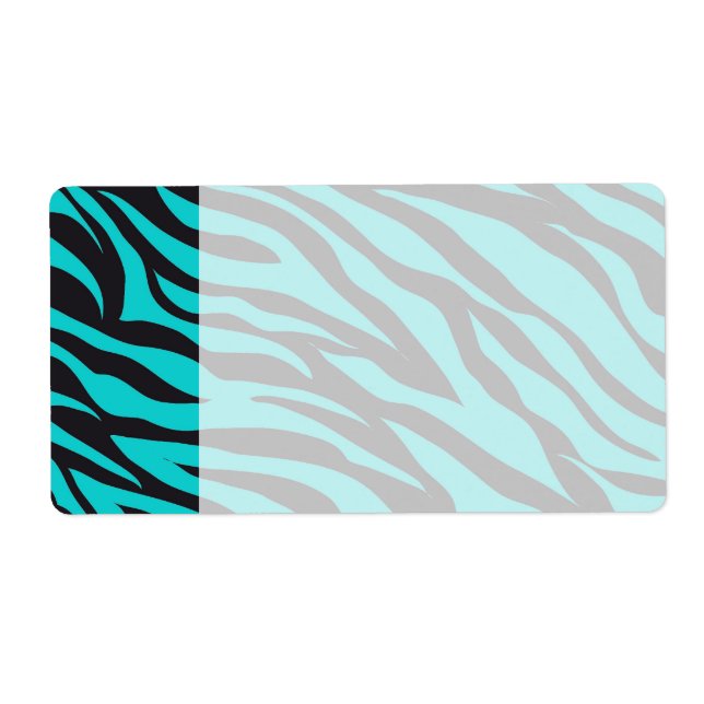 Teal Blue Zebra Stripes Wild Animal Prints Novelty Label (Front)