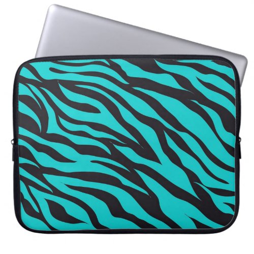 Teal Blue Zebra Stripes Wild Animal Prints Novelty Laptop Sleeve