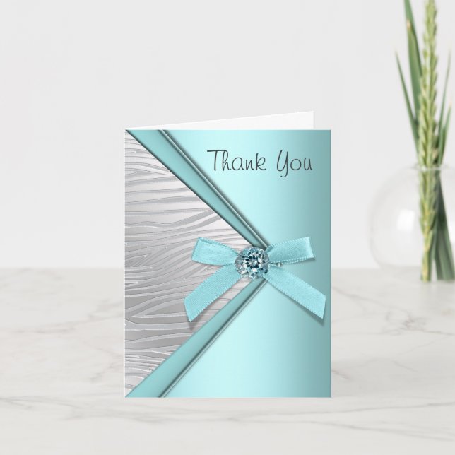 Teal Blue Zebra Thank You Cards (Front)