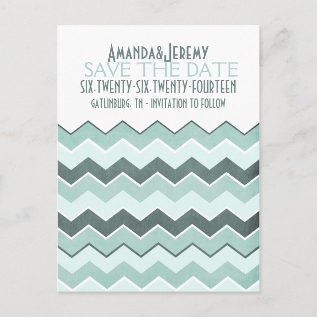 Teal Blue Zig Zag Save The Date Announcement Postcard (Front)