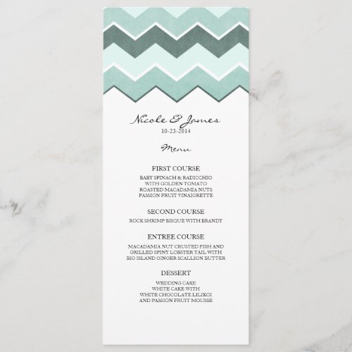 Teal Blue Zig Zag Wedding Menu