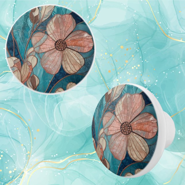 Teal Blush and Blue Floral Ceramic Knob (Creator Uploaded)