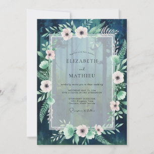 Teal Blush Anemone Wedding Invitation