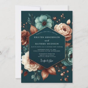 Teal Blush Anemone Wedding Invitation