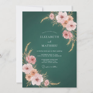 Teal Blush Botanical Wedding Invitation