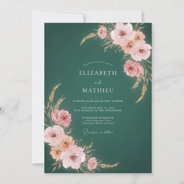 Teal Blush Botanical Wedding Invitation (Front)