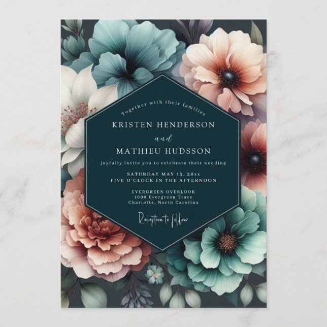 Teal Blush Chiaroscuro Wedding Invitation (Front)
