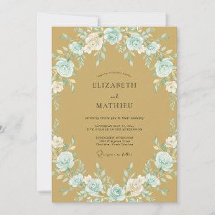 Teal Blush Floral Romance Wedding Invitation