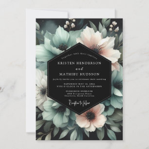Teal Blush Midnight Bloom Wedding Invitation