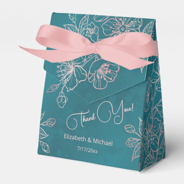 Teal Blush Pink | Custom Wedding Favor Boxes (Front Side)