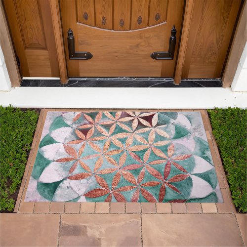 Teal Blush Pink Pastel Abstract Watercolor Pattern Doormat