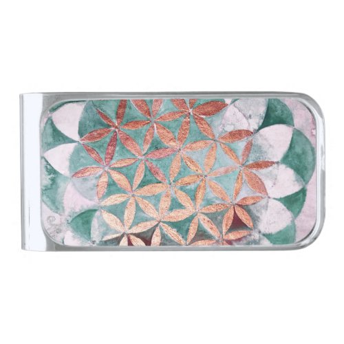 Teal Blush Pink Pastel Abstract Watercolor Pattern Silver Finish Money Clip