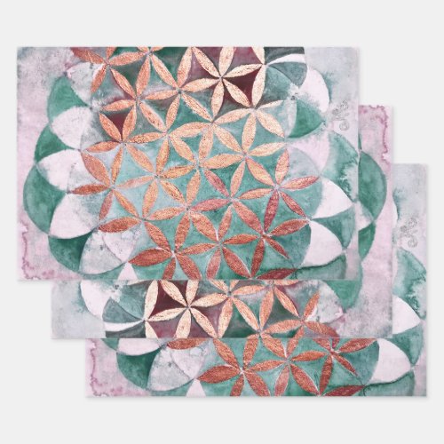 Teal Blush Pink Pastel Abstract Watercolor Pattern Wrapping Paper Sheets