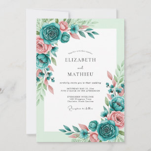 Teal Blush Romantic Spring Wedding Invitation