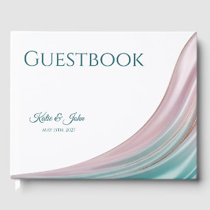 Teal & Blush Silk Wedding Personalized Guest Book