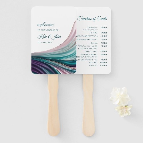 Teal & Blush Silk Wedding Program Hand Fan