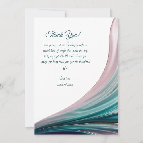 Teal & Blush Silk Wedding Thank You Card