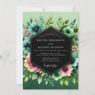 Teal Blush Vibrant Flora Wedding Invitation
