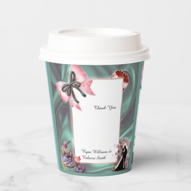 Teal & Blush Wedding Paper Cups (Front)