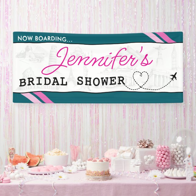 Teal Boarding Pass Bridal Shower Banner (Party)