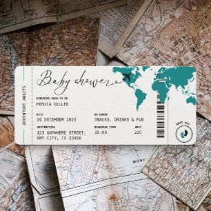 Teal Boarding Pass Travel Baby Shower Boy Invitation