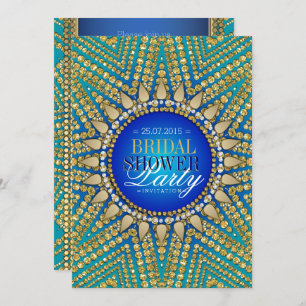 Teal Bohemian Jewels Gold Pearls Bridal Showerer Invitation
