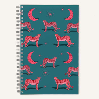 Teal Boho Cheetah and Pink Moon Notebook