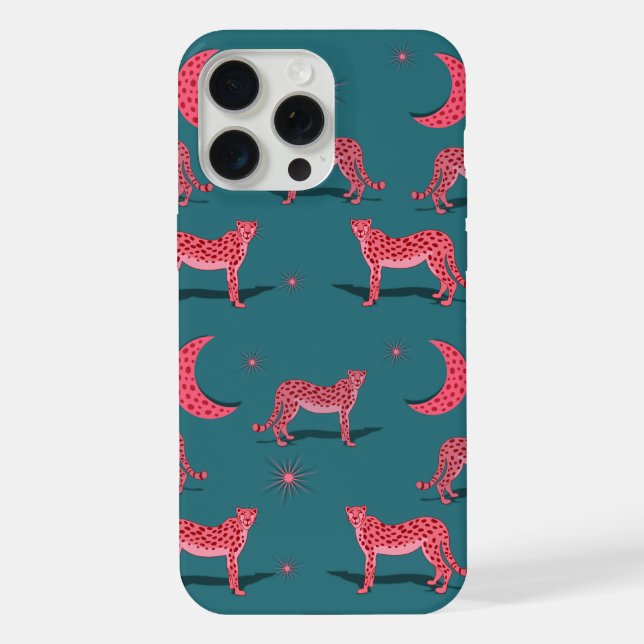 Teal Boho Cheetah and Pink Moon Phone Case  (Back)