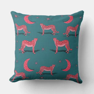 Teal Boho Cheetah and Pink Moon  Throw Pillow