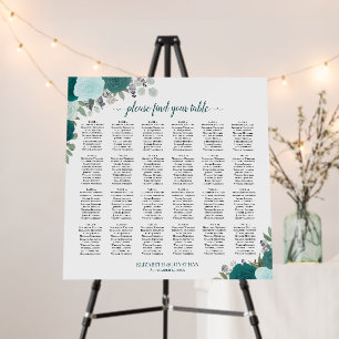 Teal Boho Floral 24 Table Wedding Seating Chart Foam Board