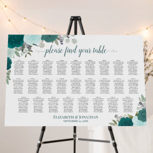 Teal Boho Floral 26 Table Wedding Seating Chart Foam Board