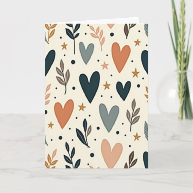 Teal Boho Hearts Love Card (Front)